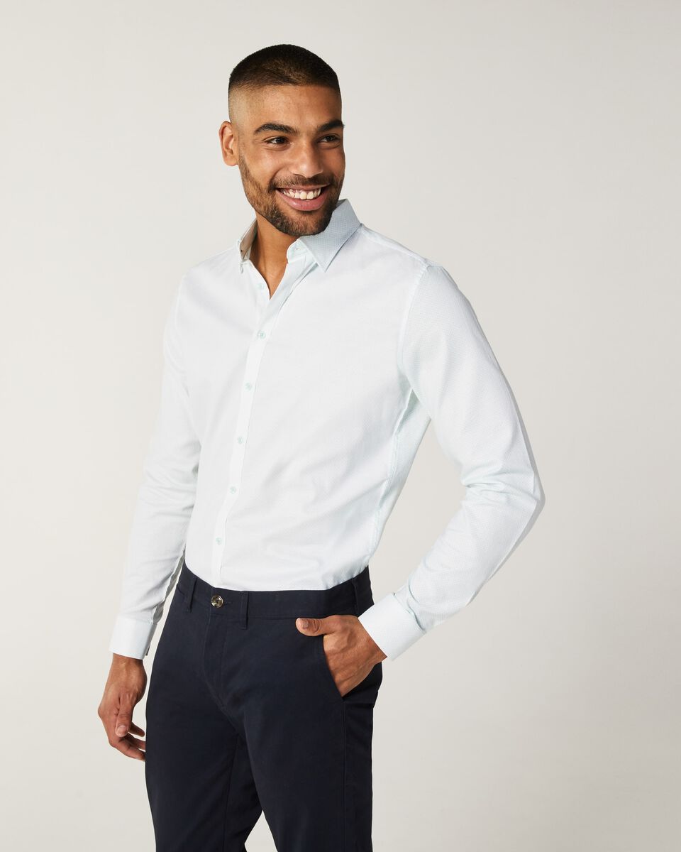 Mens White/Mint Long Sleeve Shirt